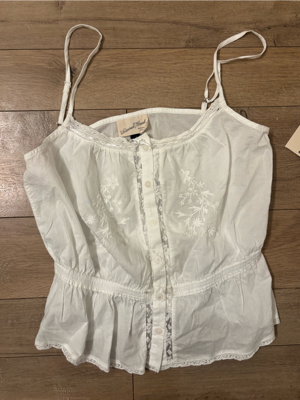 Universal Thread White Embroidered Spaghetti Strap Peplum Camisole